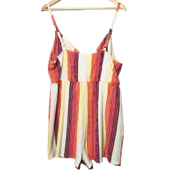 Wild Fable Colorful Rainbow Striped Front Knot Spaghetti Strap Romper - Picture 13 of 16